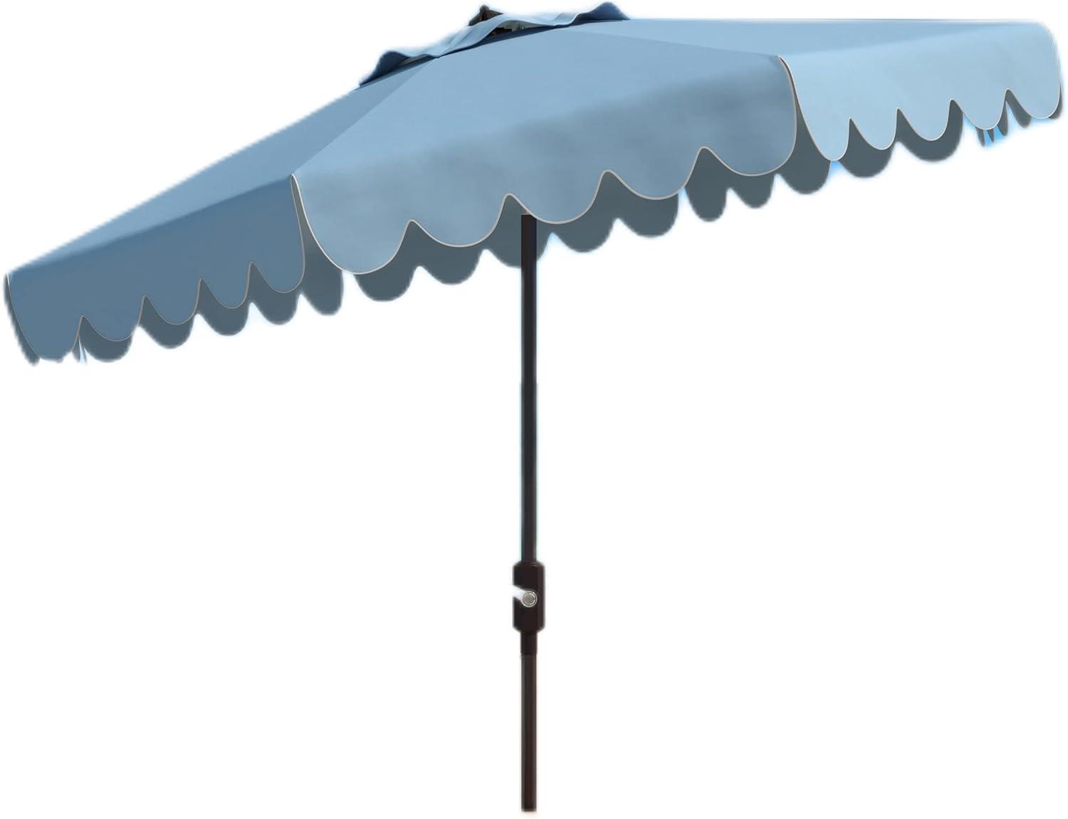 Venice Single Scallop 9Ft Crank Push Button Tilt Umbrella - PAT8010 - Baby Blue/White - Safavieh