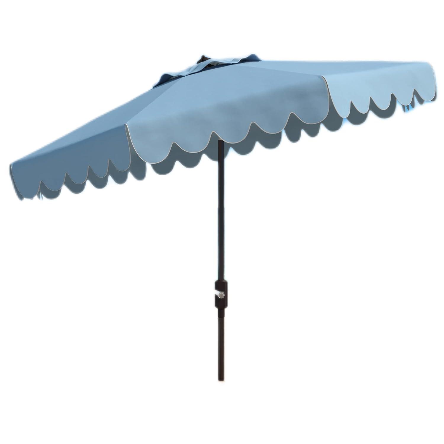 Venice Single Scallop 9Ft Crank Push Button Tilt Umbrella - PAT8010 - Baby Blue/White - Safavieh