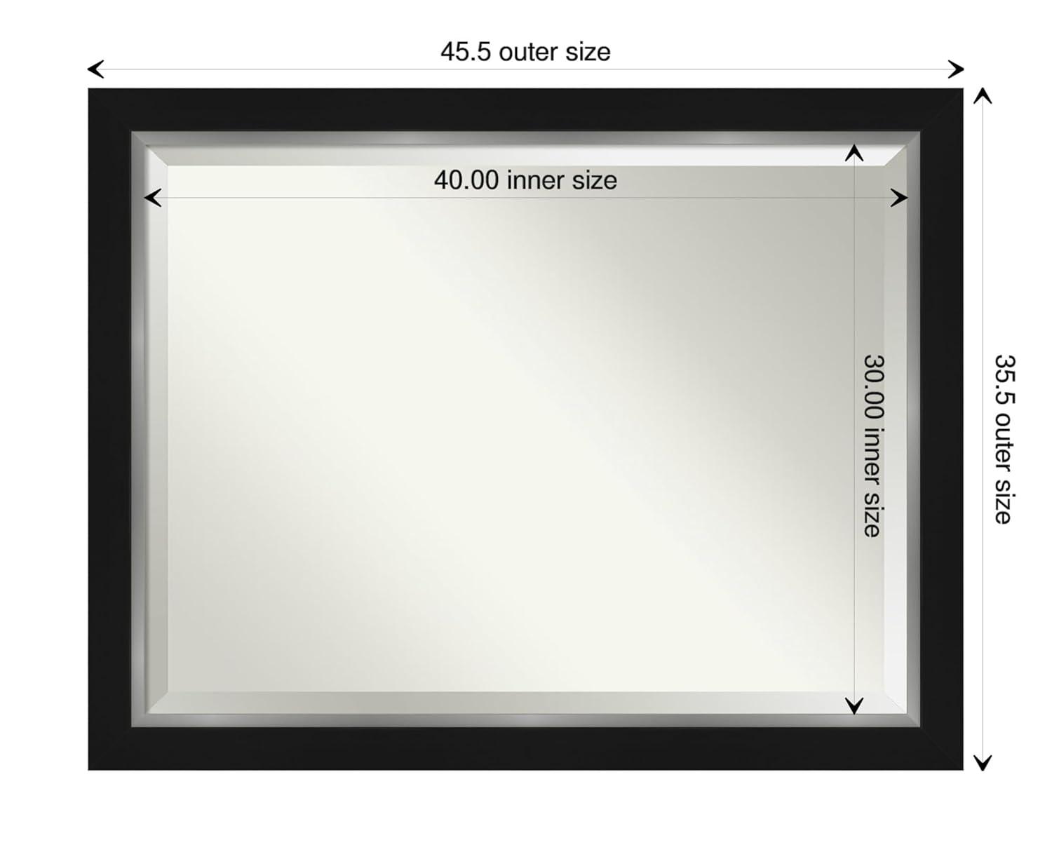 Amanti Art Beveled Bathroom Wall Mirror - Eva Black Silver Frame Eva Black Silver Outer Size: 45 x 35 in