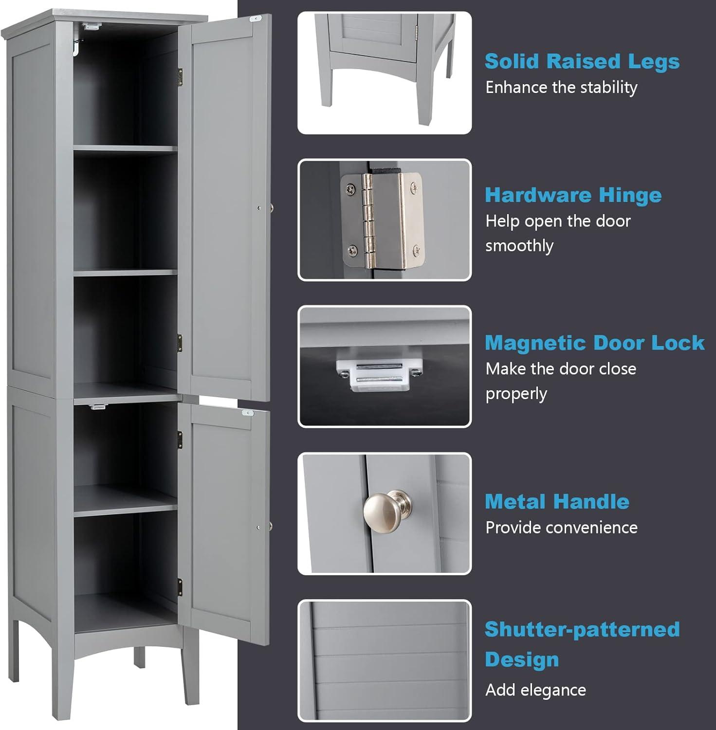 5 Tier  Freestanding Tower Cabinet Tall Bathroom Storage Cabinet Grey