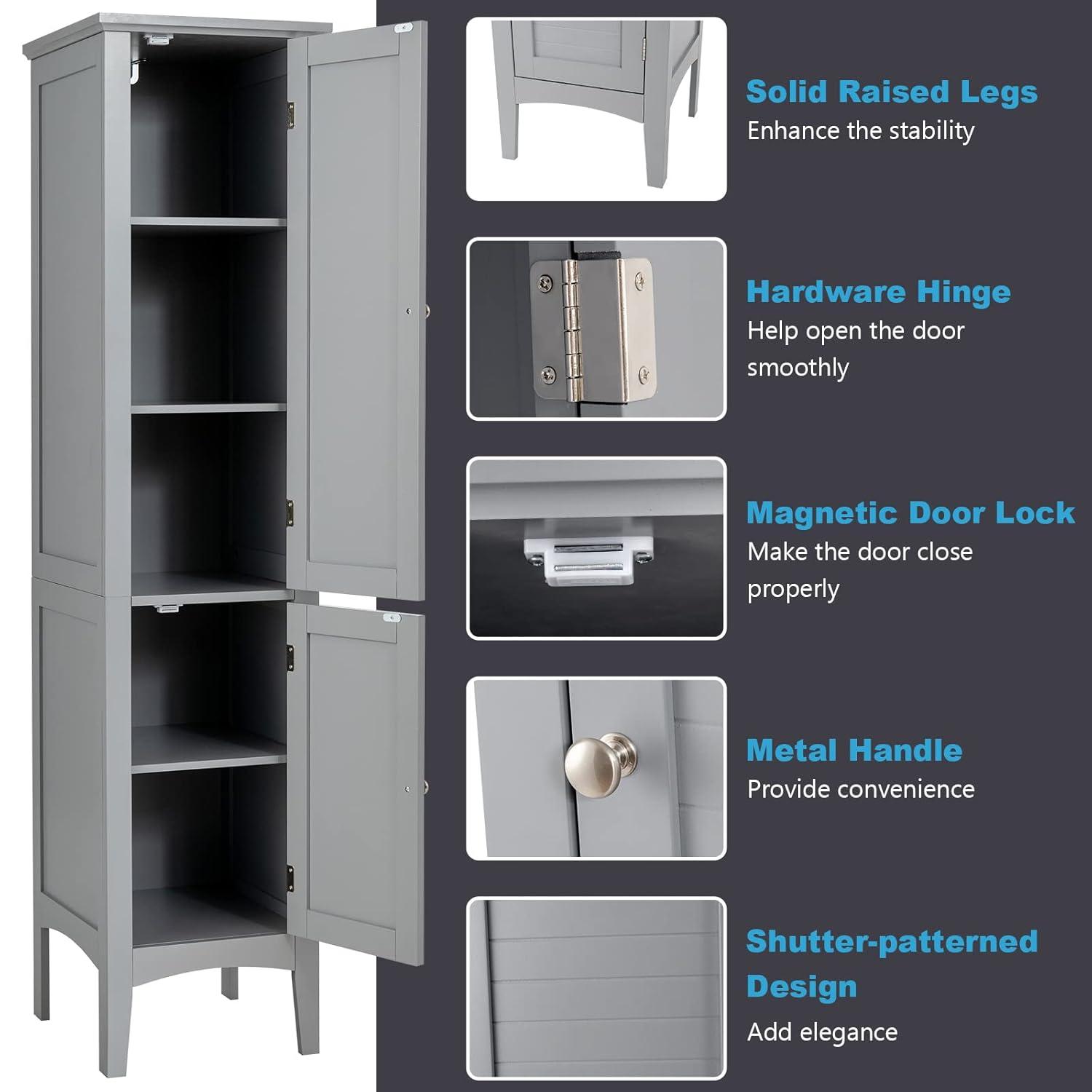 5 Tier  Freestanding Tower Cabinet Tall Bathroom Storage Cabinet Grey