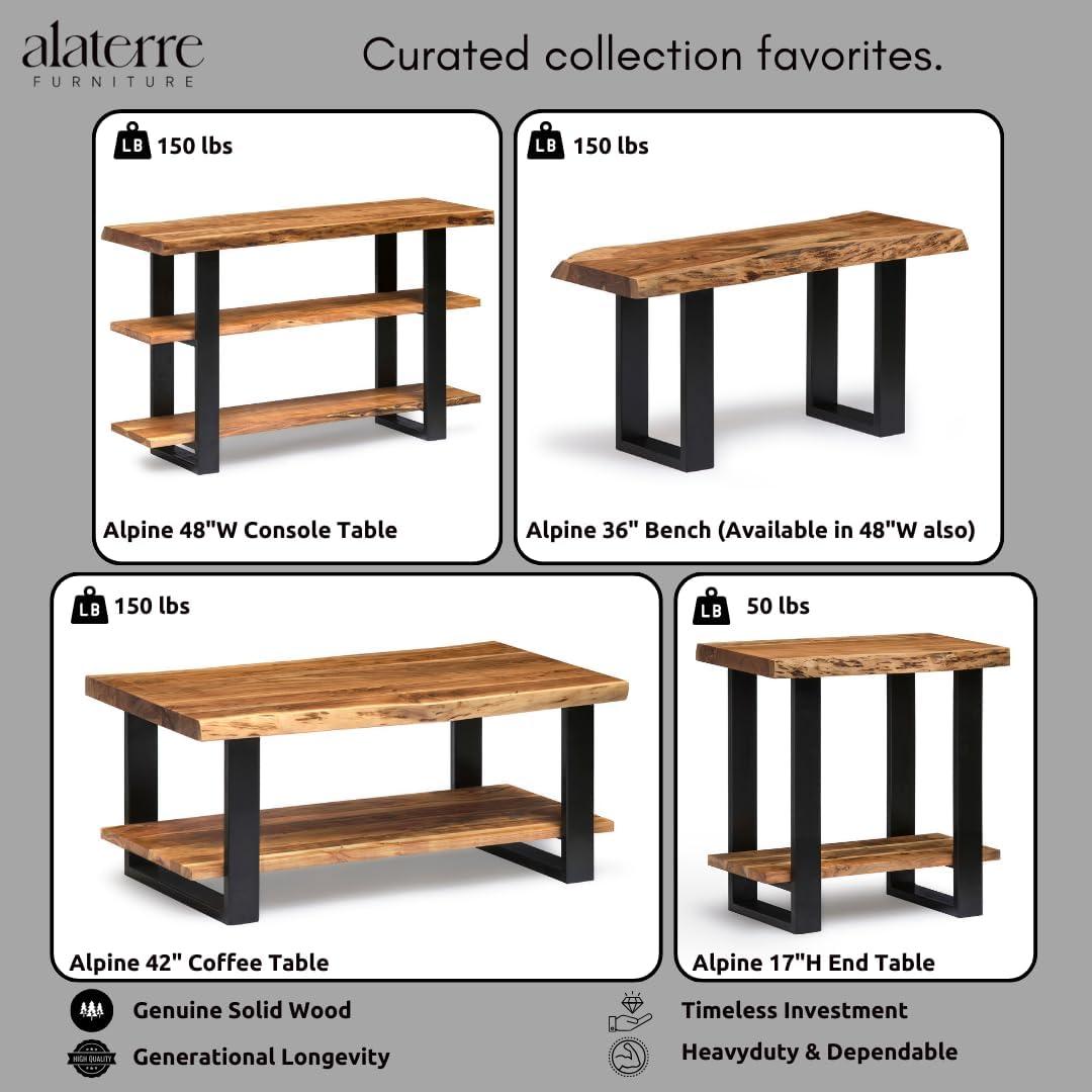 Alpine Live Edge Wood Coffee Table Natural - Alaterre Furniture: Acacia Sofa Table, Metal Legs, Rectangular