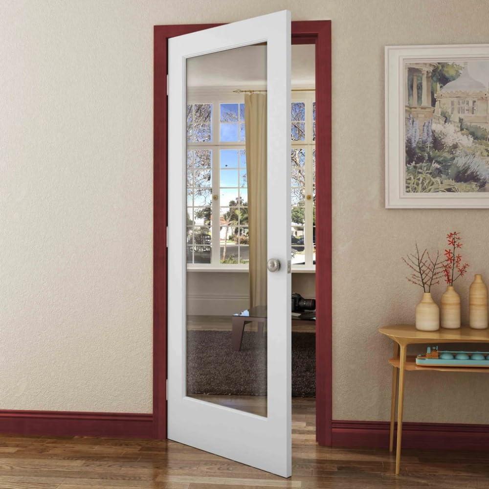 National Door Company ZZ09296L Primed MDF 1 Lite Clear Glass, Left Hand Prehung Interior Door, 30" x 80"