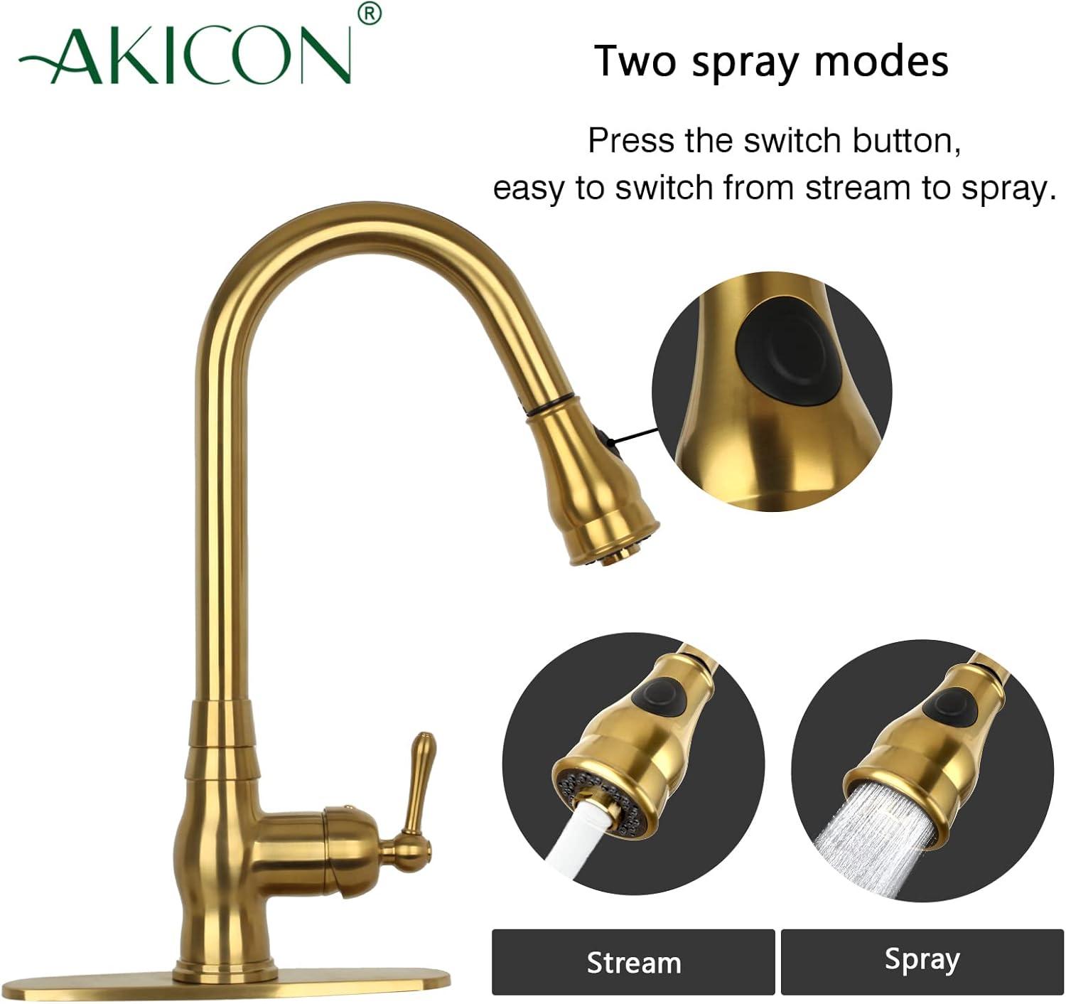 Brushed Gold Brass Pull-Down Kitchen Faucet with Lever Handle