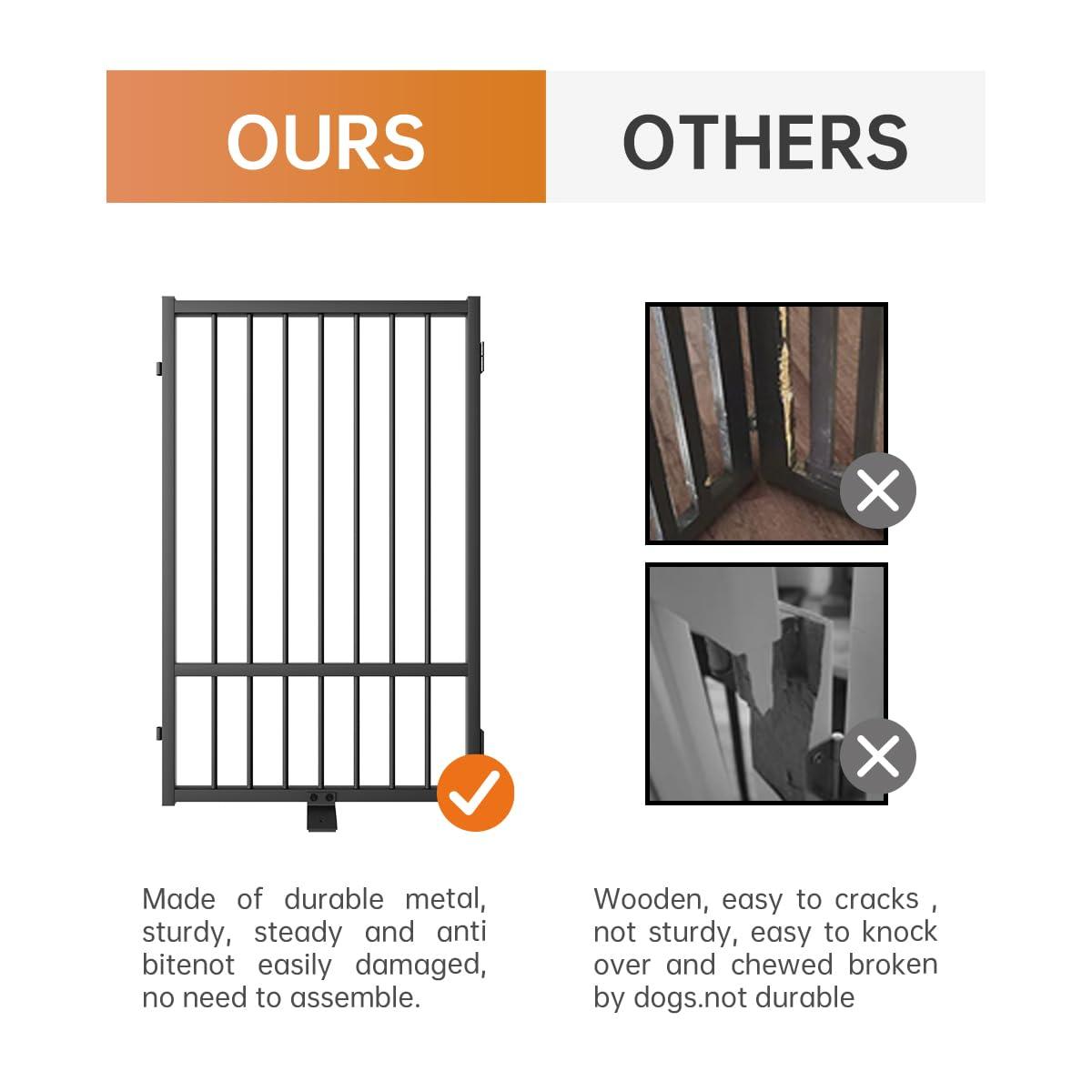 Full Matel Freestanding Dog Gate With Door, 32 Inch Height Foldable Pet Dog Fence Extra Wide Free Standing Small Dog Gates For Doorways,House,Stairs,Porch,Deck,Yard