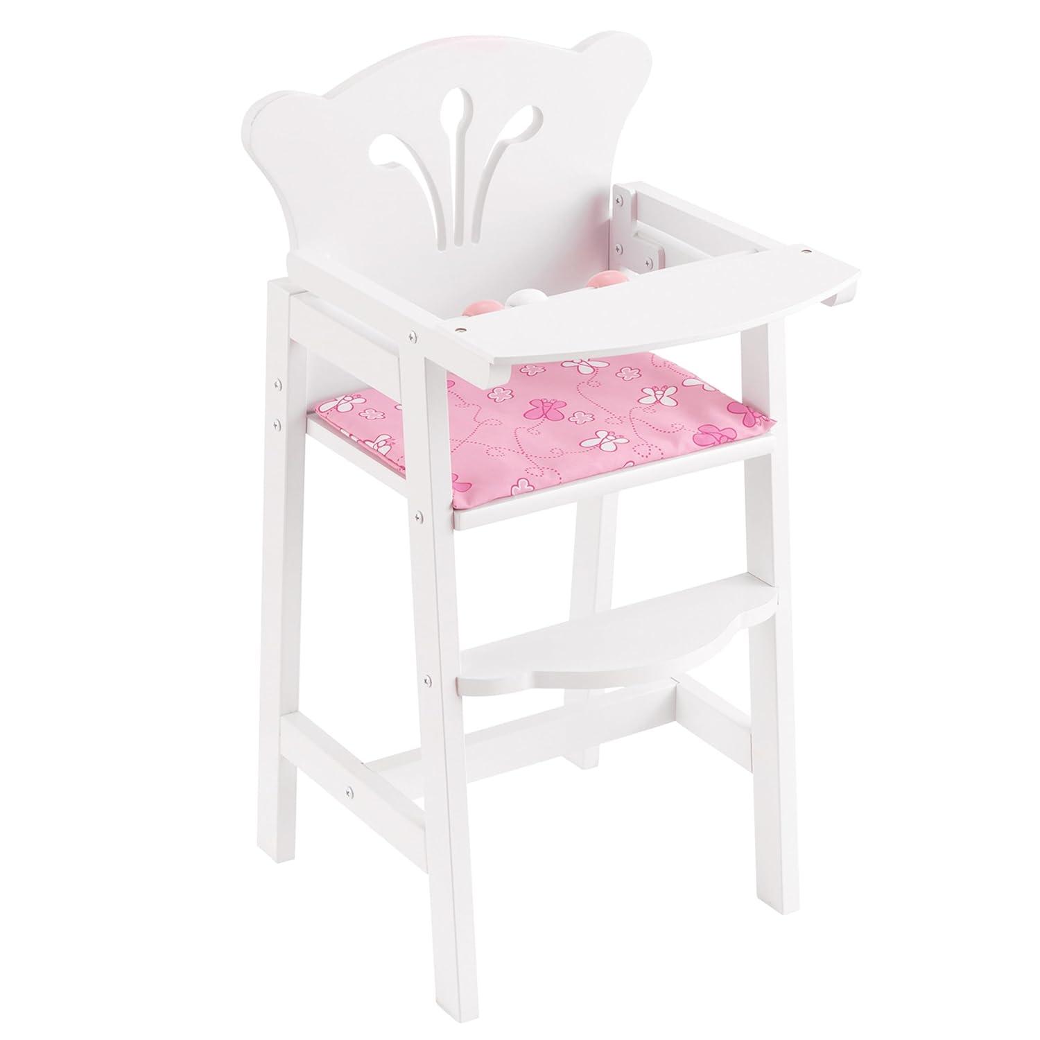 KidKraft Lil' Doll Wooden High Chair, Furniture for 18-Inch Dolls, with Fabric Seat Pad