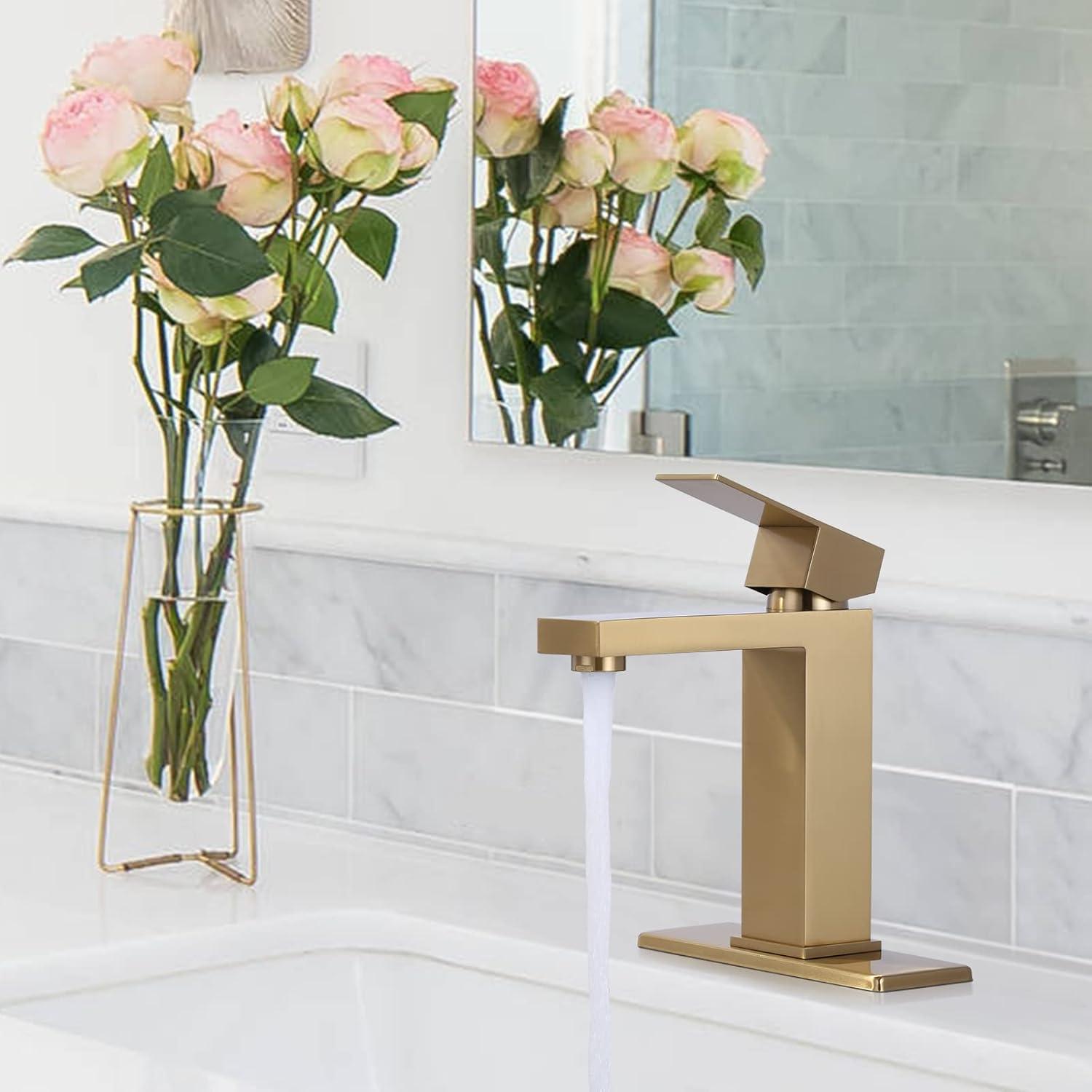 Brushed Gold Stainless Steel Single Handle Bathroom Faucet