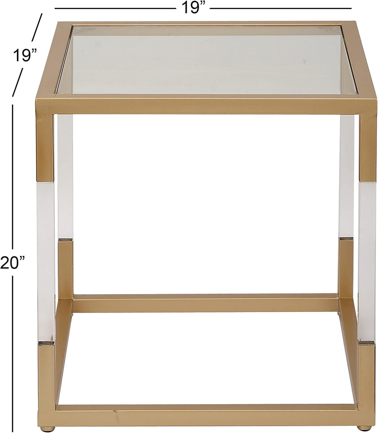 Turrell Metal Gold Side End Accent Table with Clear Glass Top and Acrylic Legs