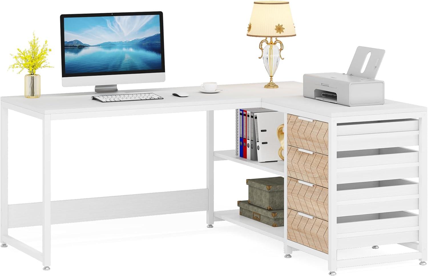 Tribesigns 59" L-Shaped Computer Desk, Reversible Corner Office Desk for Home Office, White