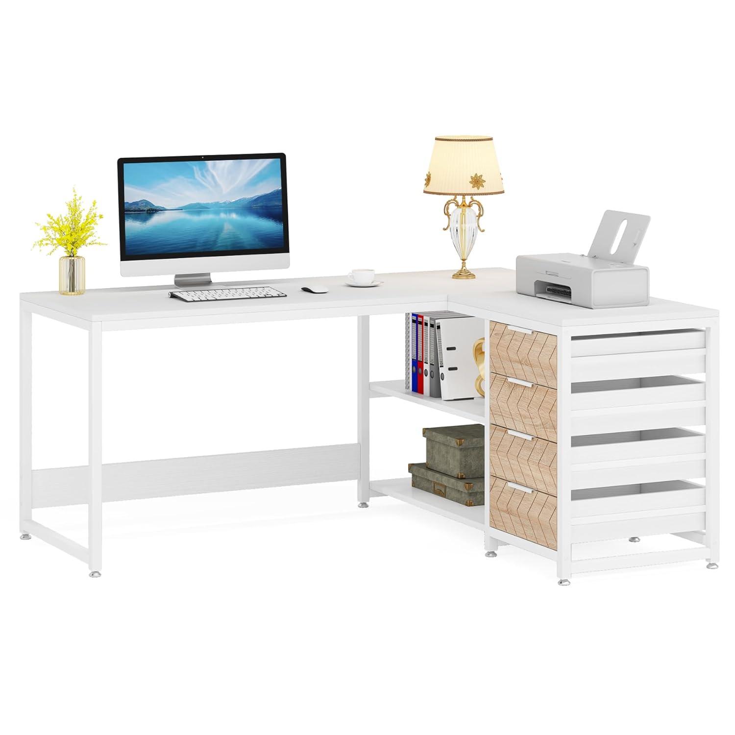 Tribesigns 59" L-Shaped Computer Desk, Reversible Corner Office Desk for Home Office, White