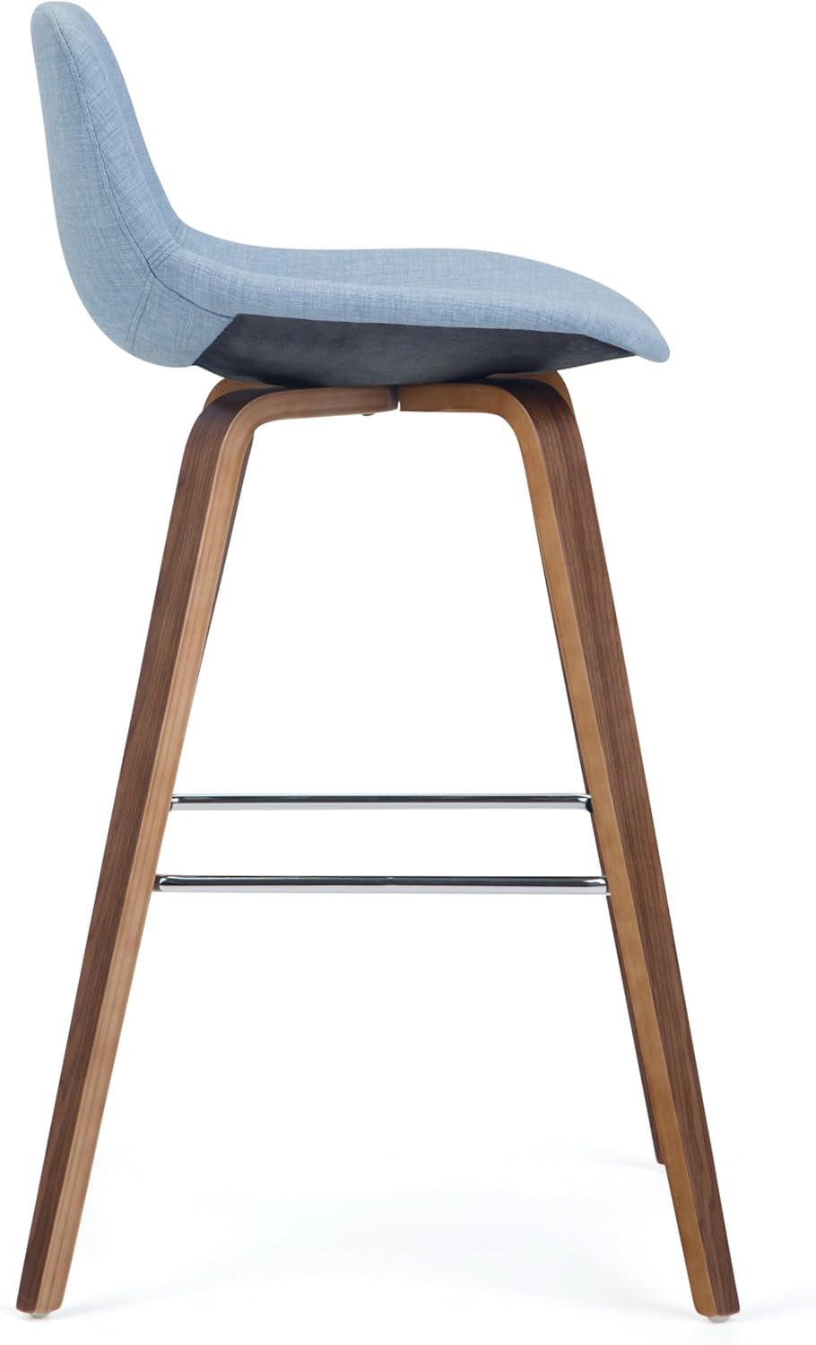 Simpli Home Randolph Upholstered Bentwood Mid-Century Modern Bar & Counter Stool with Chrome Footrest (Set of 2)