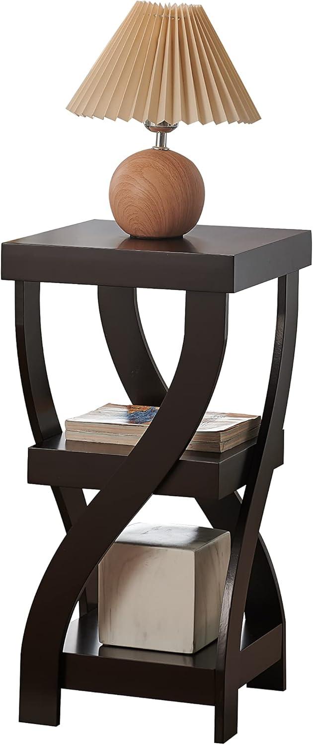 Kings Brand Furniture 3-Tier Wooden End Table with Shelves - Square Nightstand for Bedroom or Bookshelf - Espresso