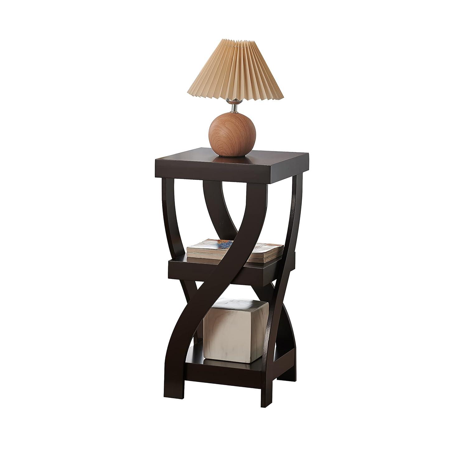 Kings Brand Furniture 3-Tier Wooden End Table with Shelves - Square Nightstand for Bedroom or Bookshelf - Espresso