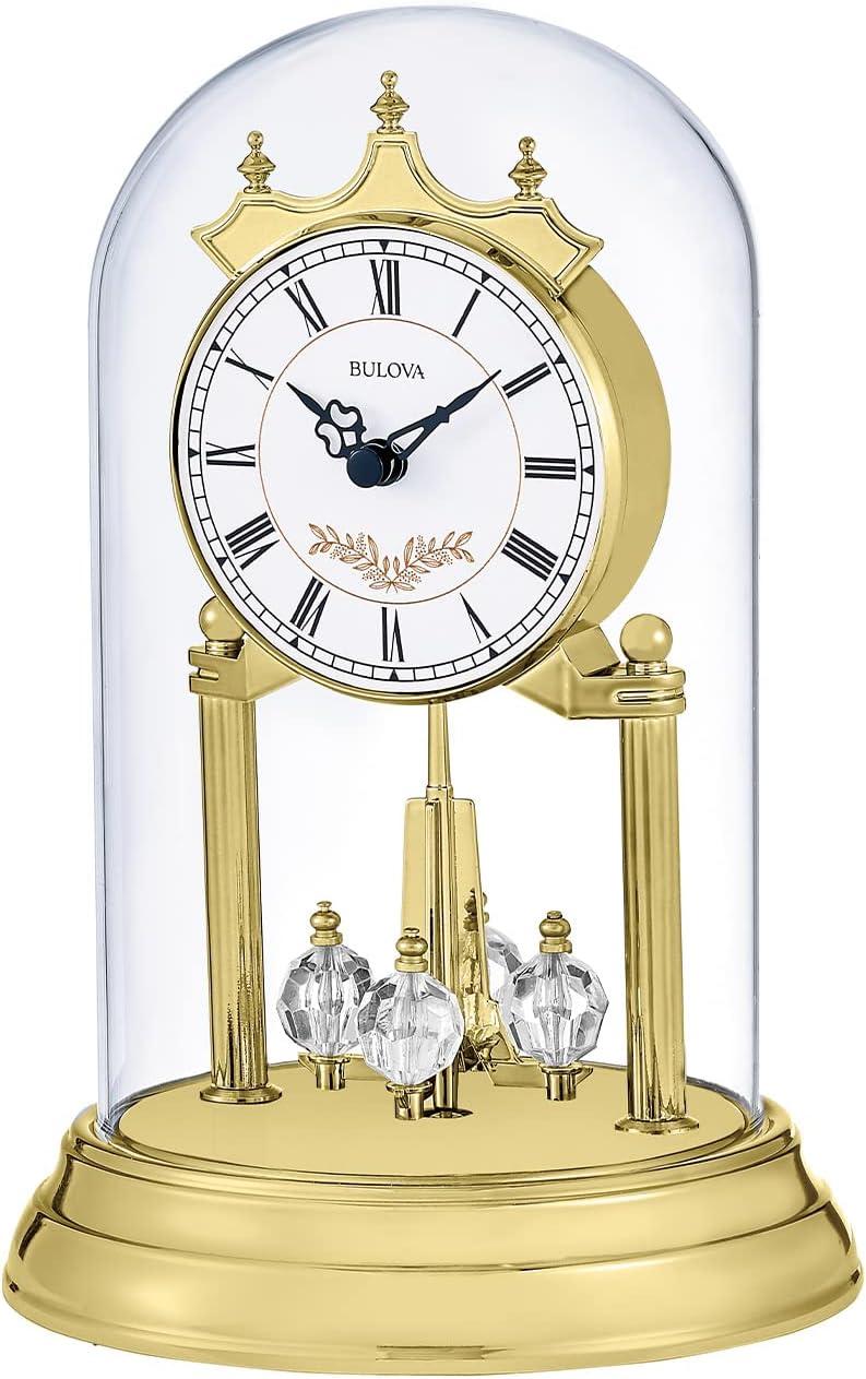 Bulova Clocks Heather Dial Glass Domed Clock with Westminster Chime, Gold