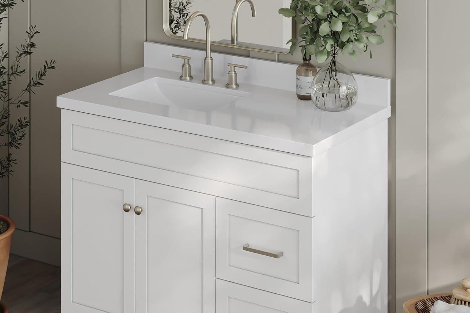 37'' Single Bathroom Vanity with White Quartz Top