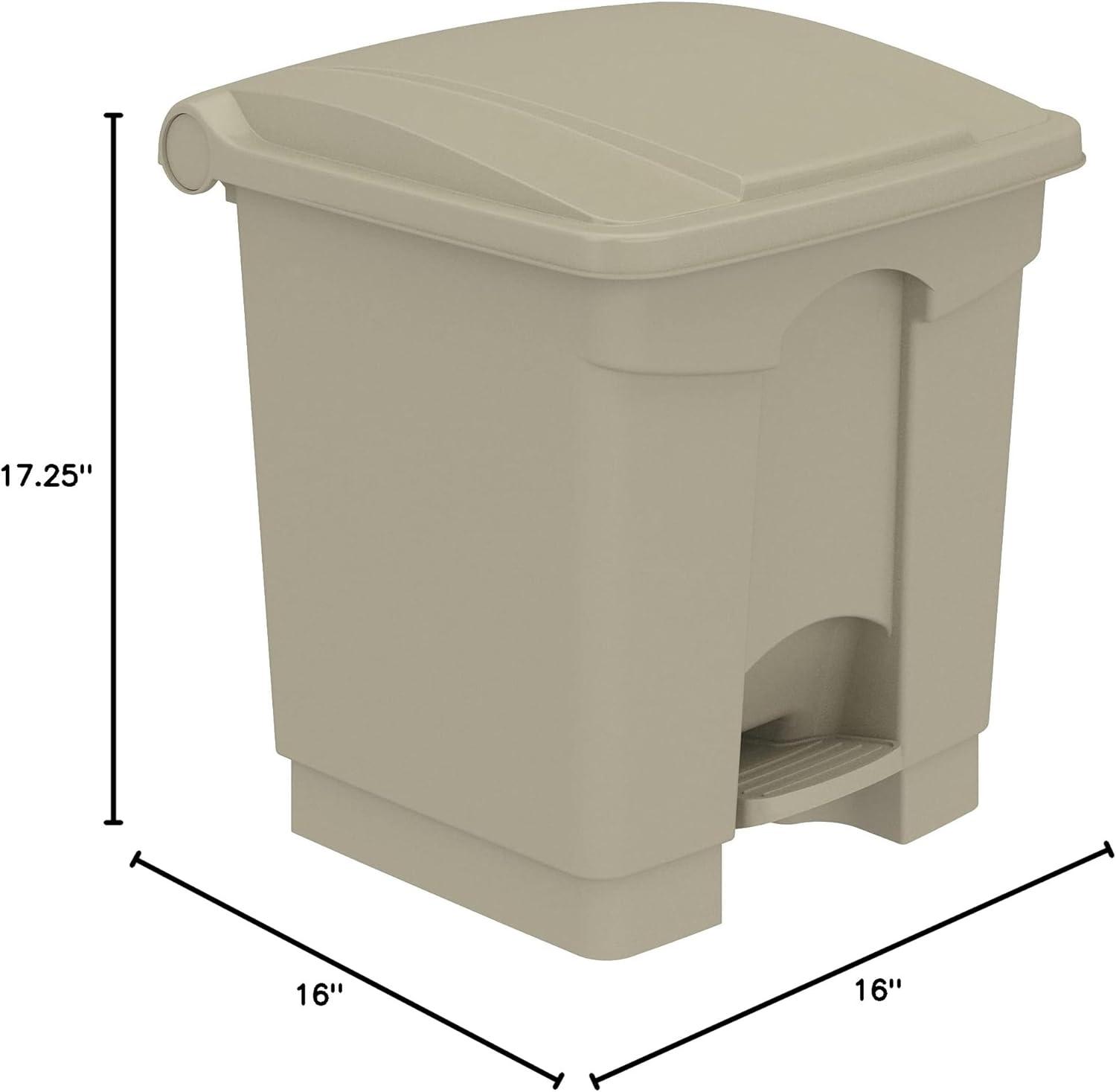 Tan Plastic Step-On Trash Can with Metal Pedal, 8 Gallon