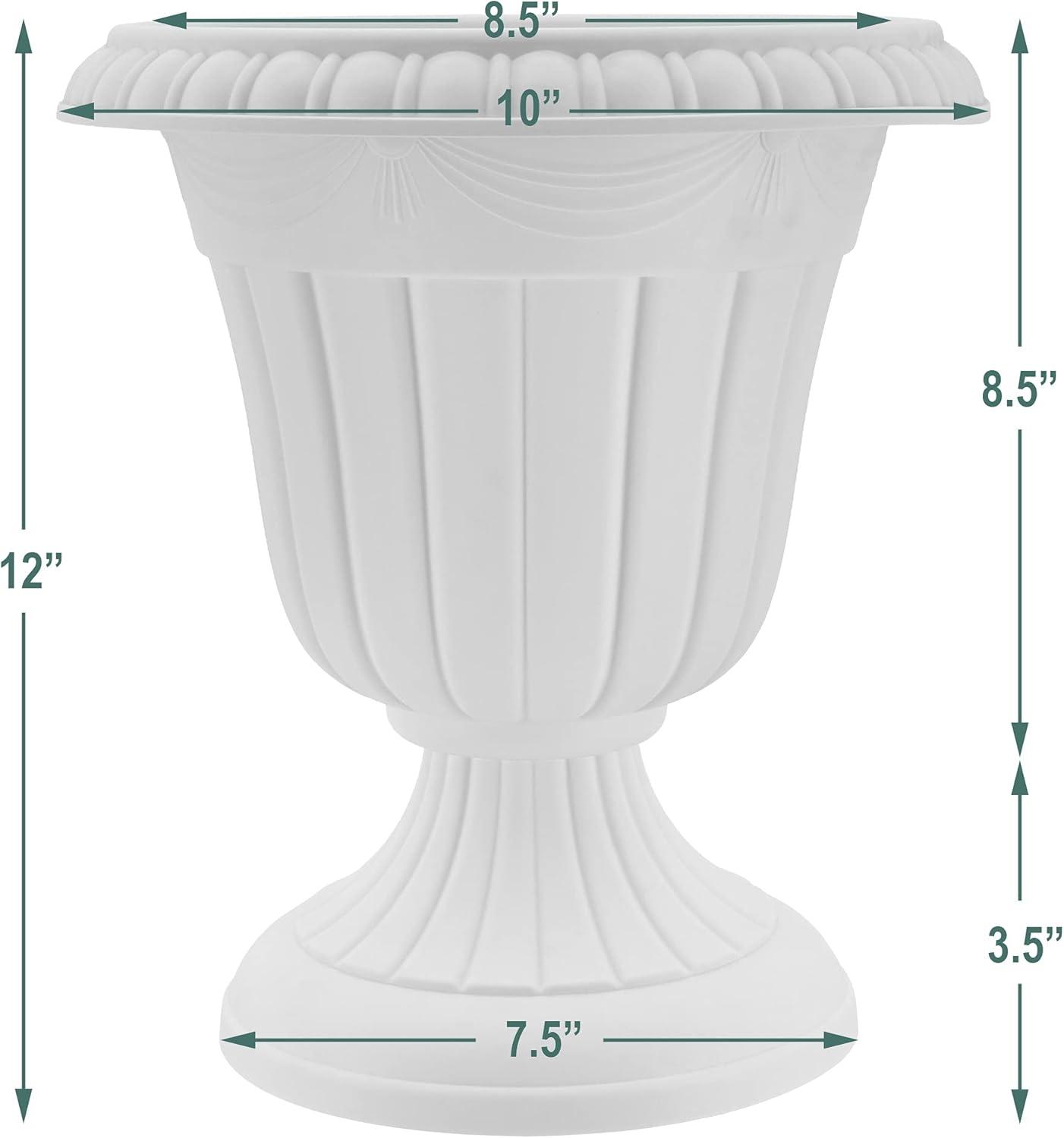 Classic Whitewash Plastic Urn Planter for Indoor/Outdoor Use