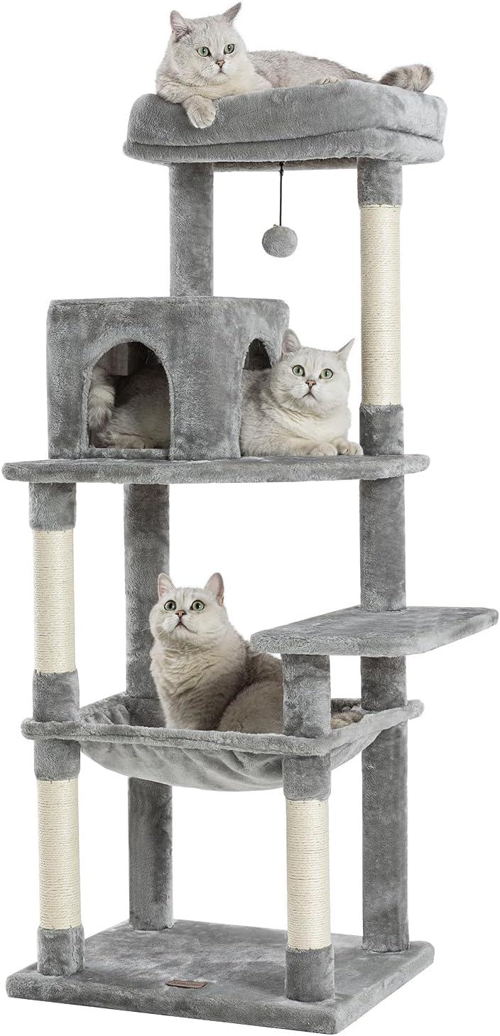 56.3" Indoor Multi-Level Tall Cat Tower With Large Hammock, Scratching Posts, Cozy Condo And Top Perch