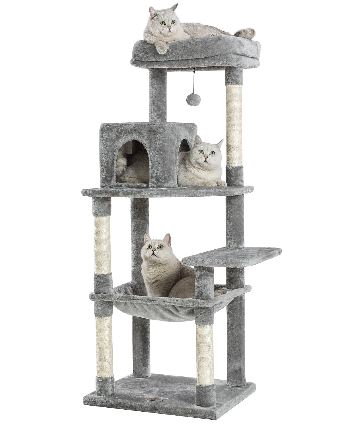 56.3" Indoor Multi-Level Tall Cat Tower With Large Hammock, Scratching Posts, Cozy Condo And Top Perch