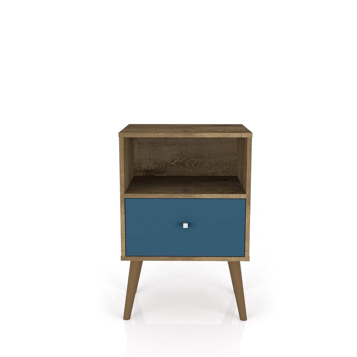 Liberty 1.0 Mid Century Modern Nightstand Rustic Brown/Aqua Blue - Manhattan Comfort