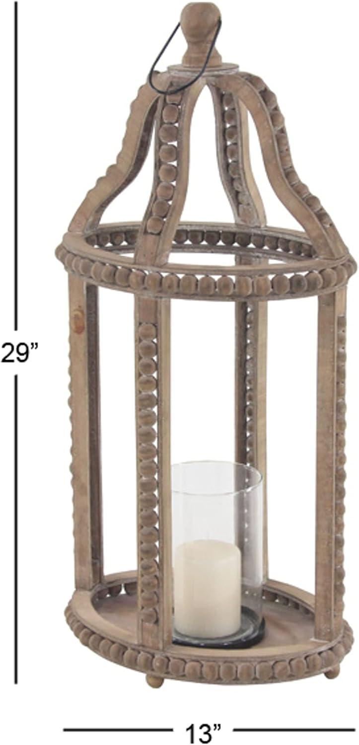 Olivia & May 29" x 13" Rustic Glass/Wood Cage Style Candle Holder Brown: Traditional Wooden Lantern, Tabletop Centerpiece