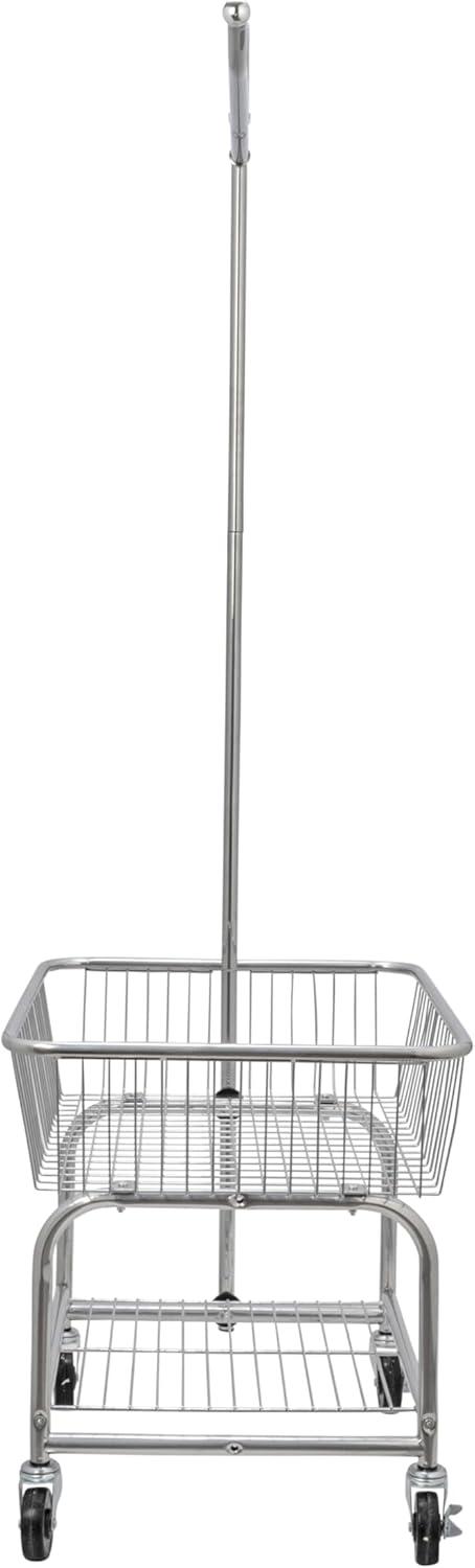 Alieon Standard Commerical Laundry Bulter Rolling Laundry Cart with Hanging Bar, Silver