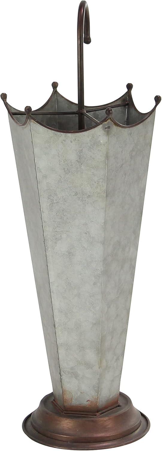 DecMode Gray Metal Galvanized Umbrella Stand with Copper Base and Handle