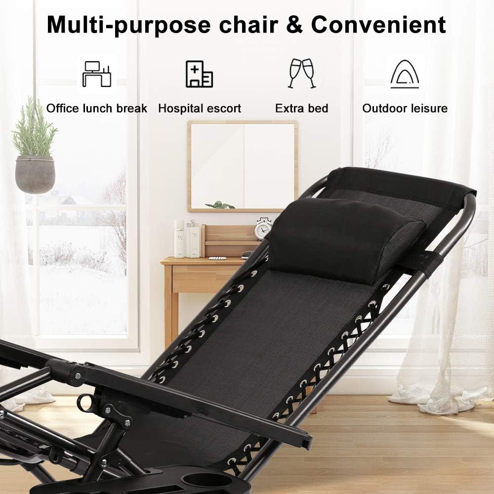 CL.HPAHKL Zero Gravity Chairs Folding Chaise Lounge Chair Outdoor Patio Lounge Chair Recliner with Cup Holder for Poolside Garden Backyard Lawn, Black