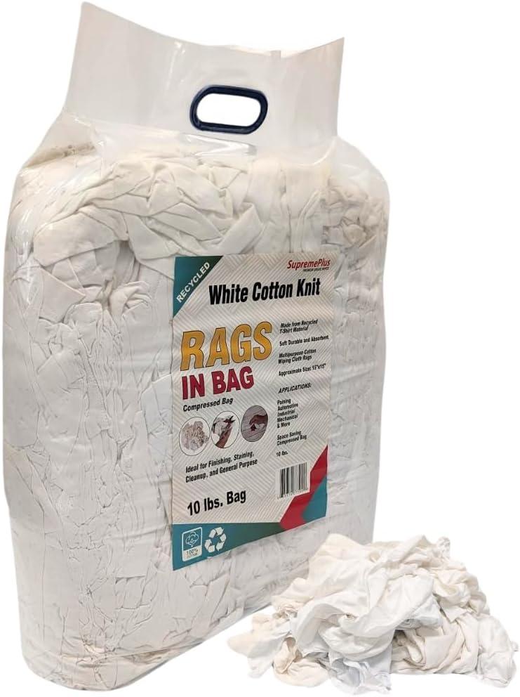 SupremePlus New White Knit T-Shirt Rags, Multipurpose Cleaning Cloth Wipe - 10 lbs. Box
