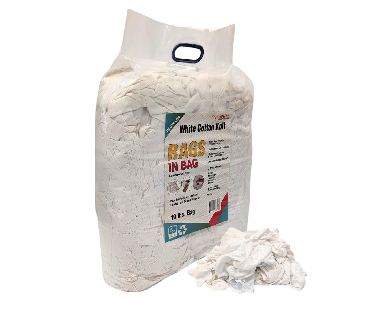 SupremePlus New White Knit T-Shirt Rags, Multipurpose Cleaning Cloth Wipe - 10 lbs. Box