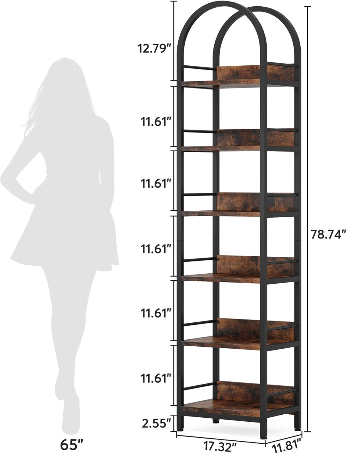 Tribesigns 6-Tier Open Bookshelf, 78.7" Tall Arched Bookcase Narrow Bookshelf, Rustic Brown