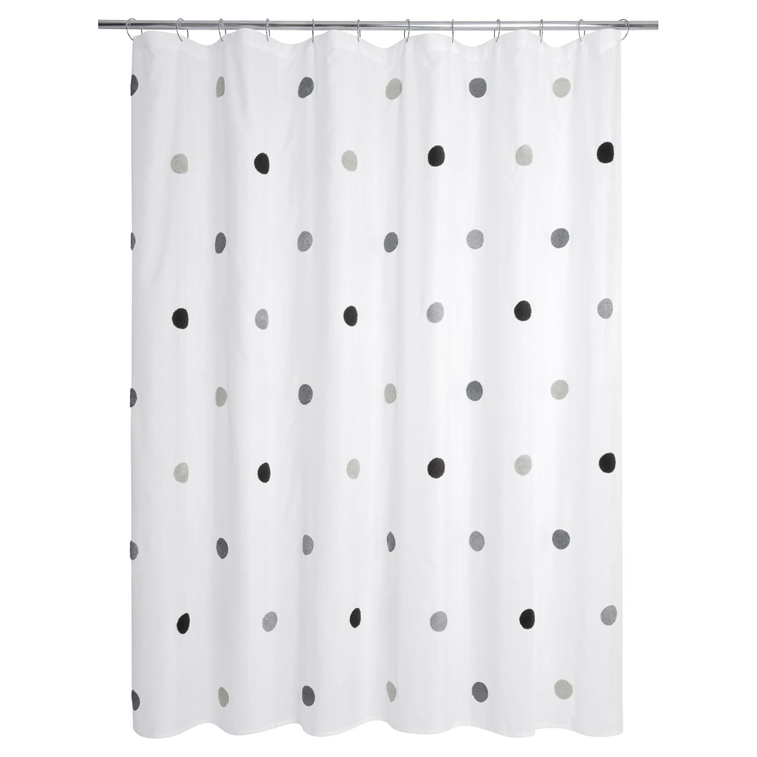 Allure Home Creations Dots Shower Curtain: Polyester Bath Curtain, Microfiber, Buttonhole Top