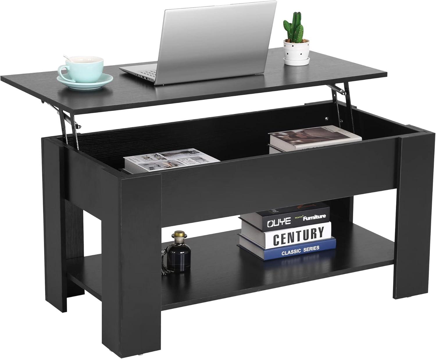 FDW Coffee Tables with Hidden Compartment and Storage Shelf Wooden Lift Tabletop Dining Table for Living Room Home (White)