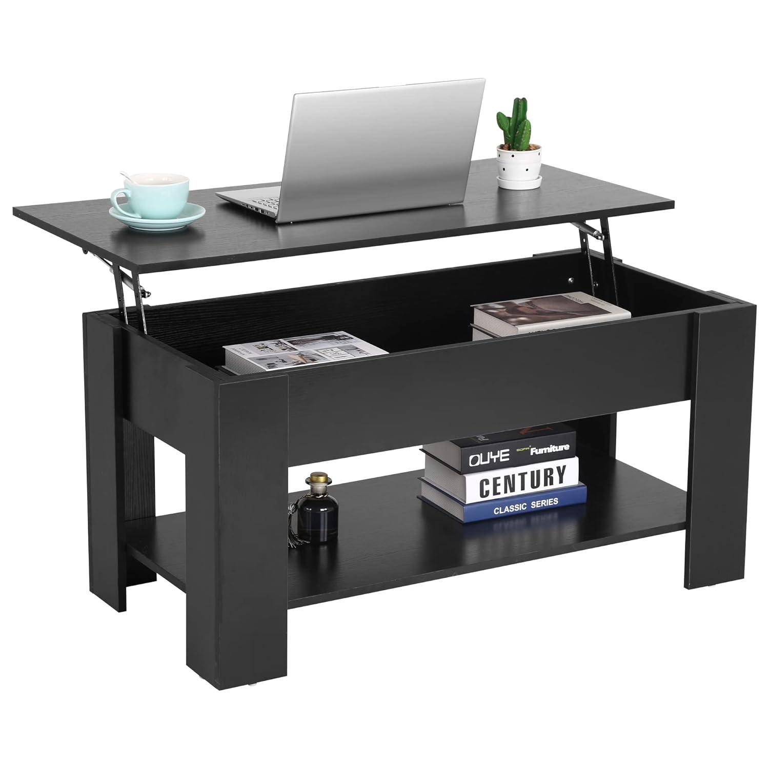 FDW Coffee Tables with Hidden Compartment and Storage Shelf Wooden Lift Tabletop Dining Table for Living Room Home (White)