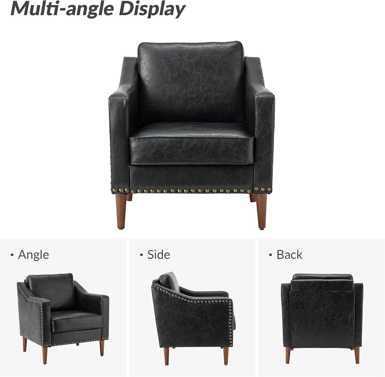 HULALA HOME Faux Leather Accent Armchairs Set of 2 with Back & Seat Cushions, Traditional Club Chairs with Nailhead Trim, Comfy Upholstered Sofa Chairs for Living Room Bedroom, Beige