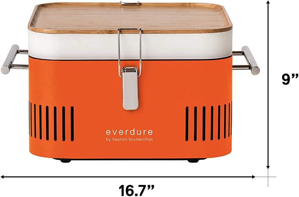 Everdure Orange Portable Charcoal Grill with Bamboo Board