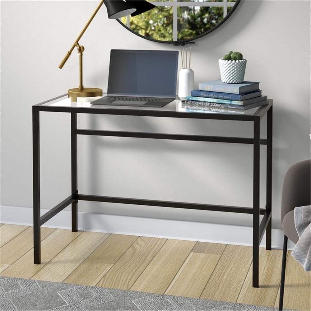 Henn&Hart 42" Blackened Bronze Metal/Glass Home Office