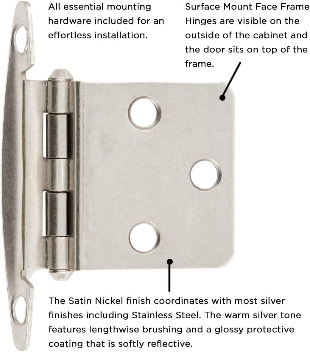 Satin Nickel Flush Mount Self-Closing Cabinet Hinges