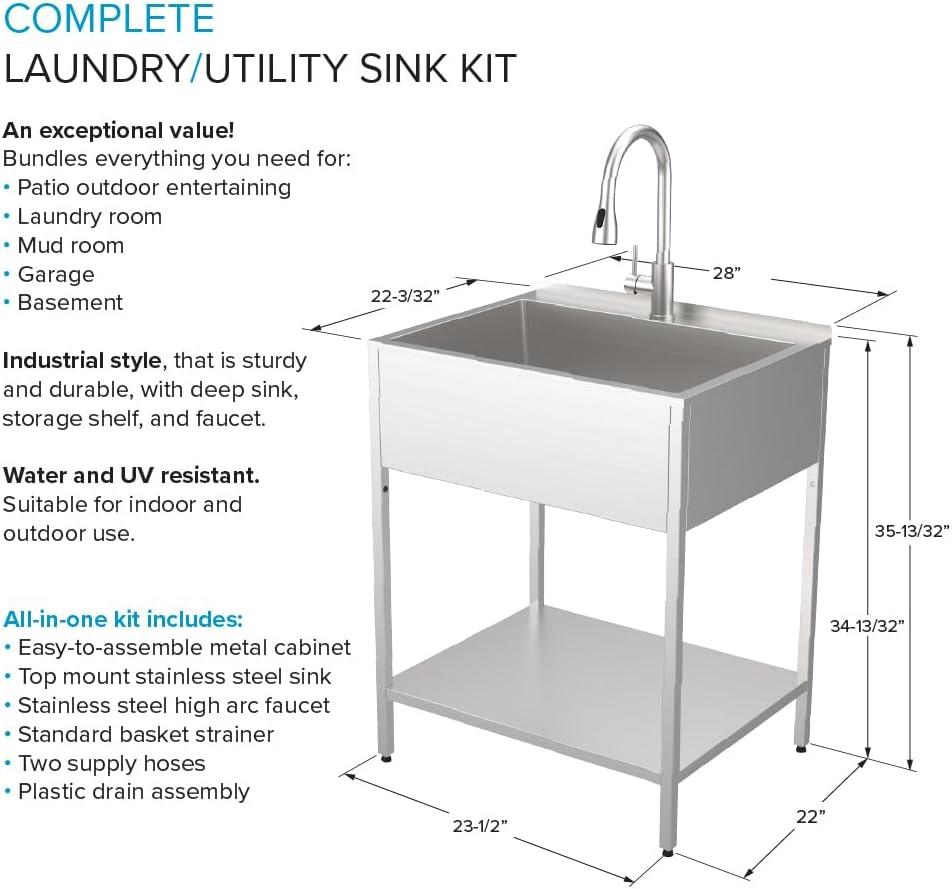 28'' L x 22.1'' W Free Standing Laundry Sink with Faucet