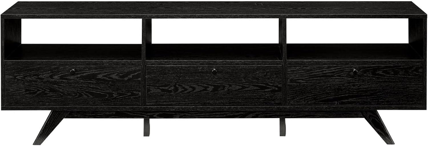 70" MCM Wood TV Stand with 3 Closed Storage and Open Storage - Black