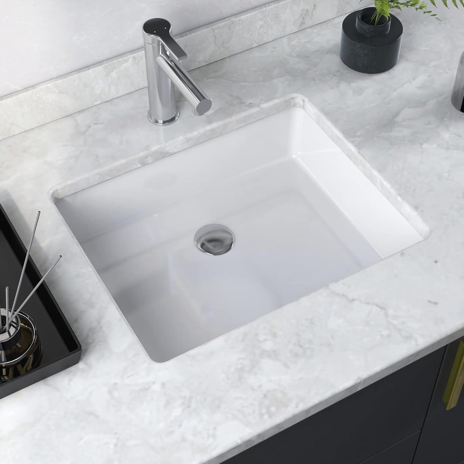 DeerValley Ursa 19.88" X 15.59 " White Rectangular Vitreous China Undermount Bathroom Sink with Overflow