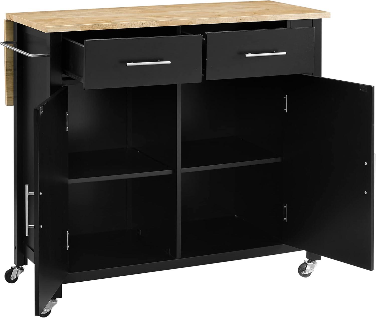 Crosley Furniture Savannah Wood Top Drop Leaf Kitchen Island/Cart in Black