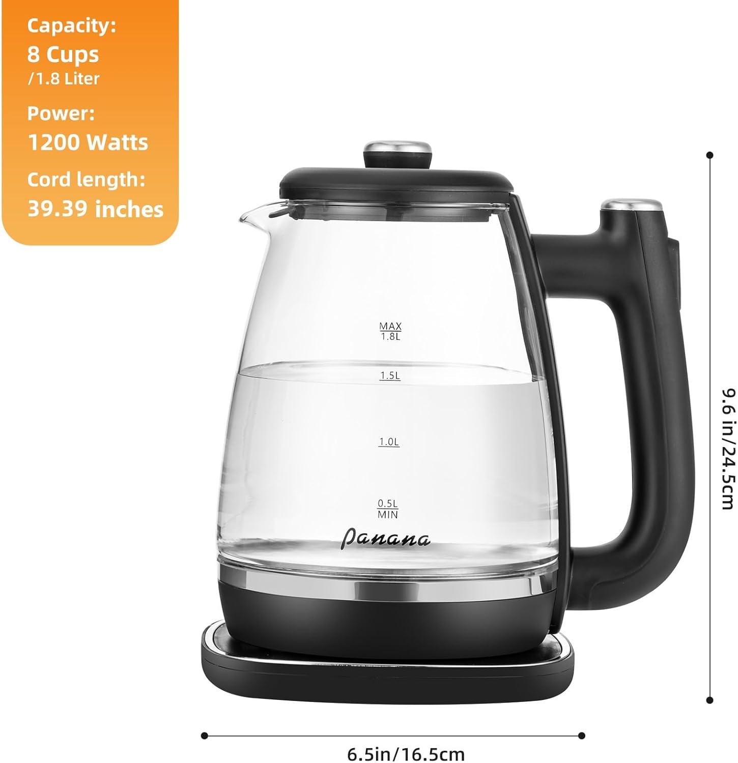 Panana Electric Kettle, Tea Kettle Pot, 1.8L, 1200W, Removable Stainless Steel Inner Lid for Easy Cleaning, Hot Water Kettle Teapot Boiler, Automatic Shut Off, BPA-Free