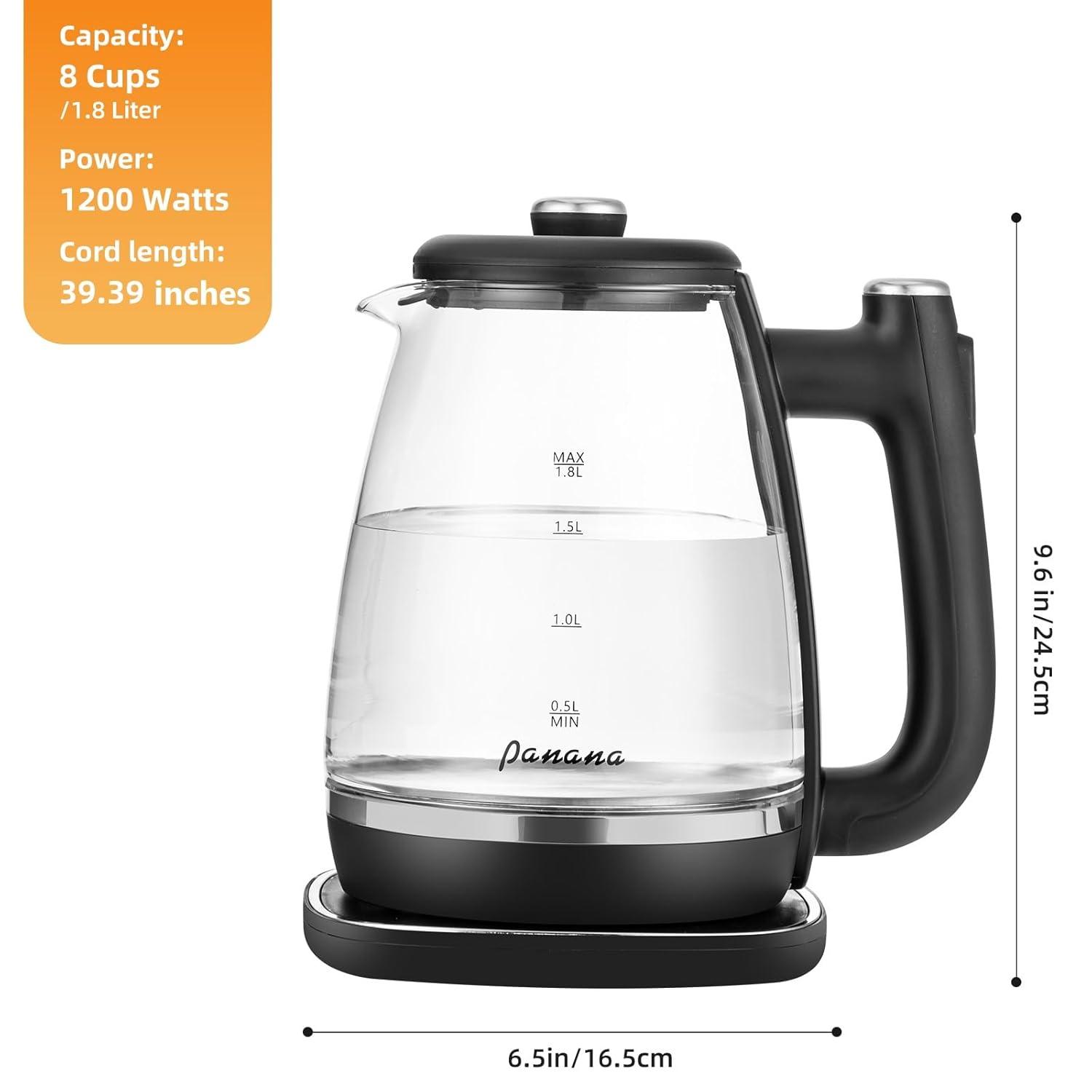 Panana Electric Kettle, Tea Kettle Pot, 1.8L, 1200W, Removable Stainless Steel Inner Lid for Easy Cleaning, Hot Water Kettle Teapot Boiler, Automatic Shut Off, BPA-Free
