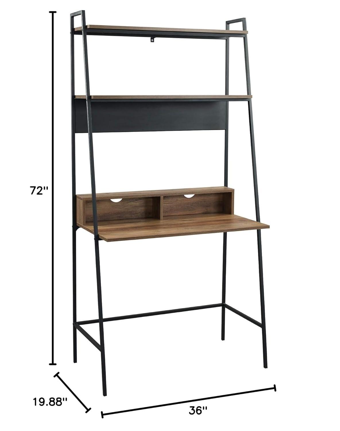 Walker Edison Freya Urban Industrial Ladder Desk with Metal Magnet Board, 36 Inch, Rustic Oak