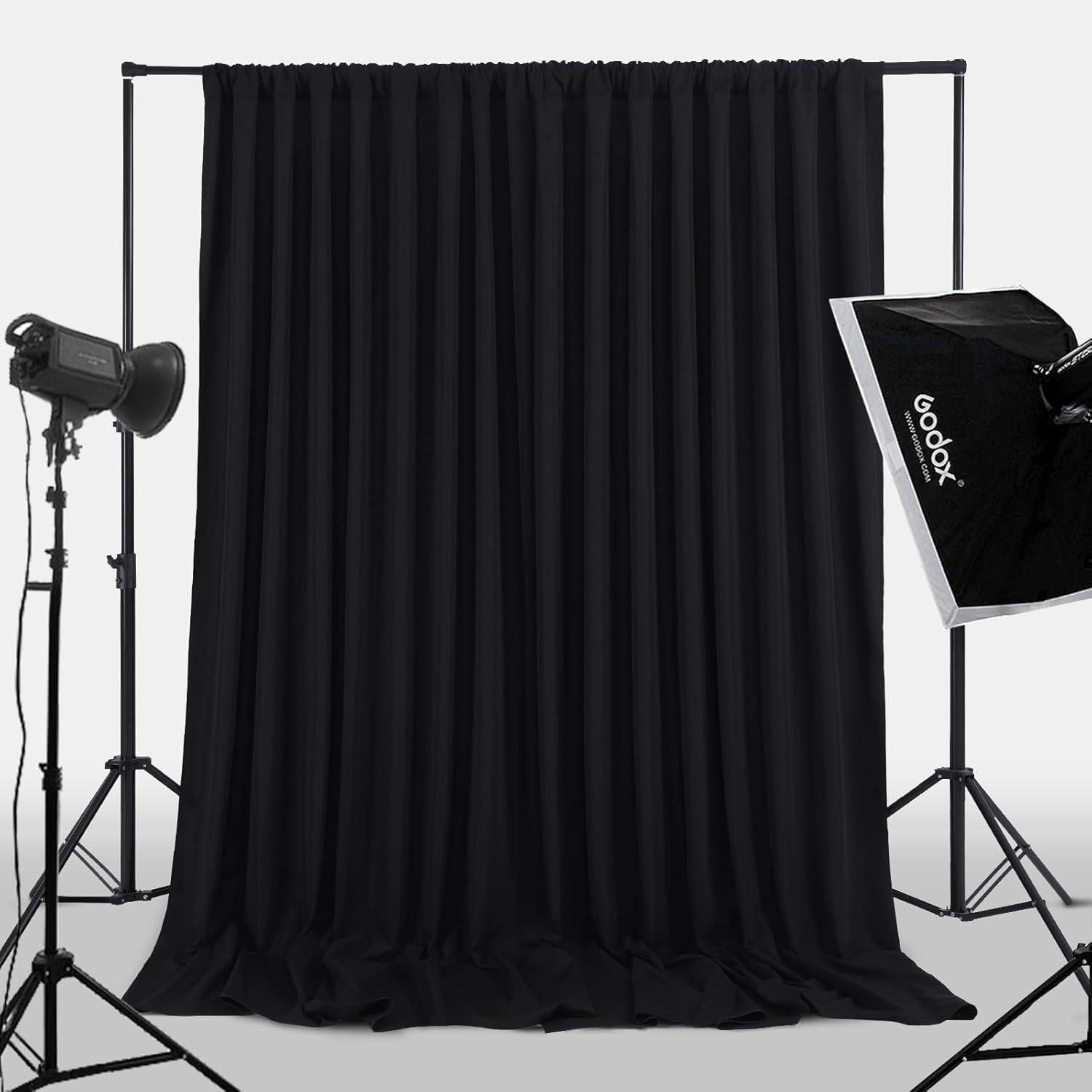10x10 Black Photo Backdrop Curtain for Parties, Wrinkle Free Black Fabric Curtain Backdrop Wall Drape with Rod Pocket for Birthday Home Decor 5ft x 10ft, 2 Panels