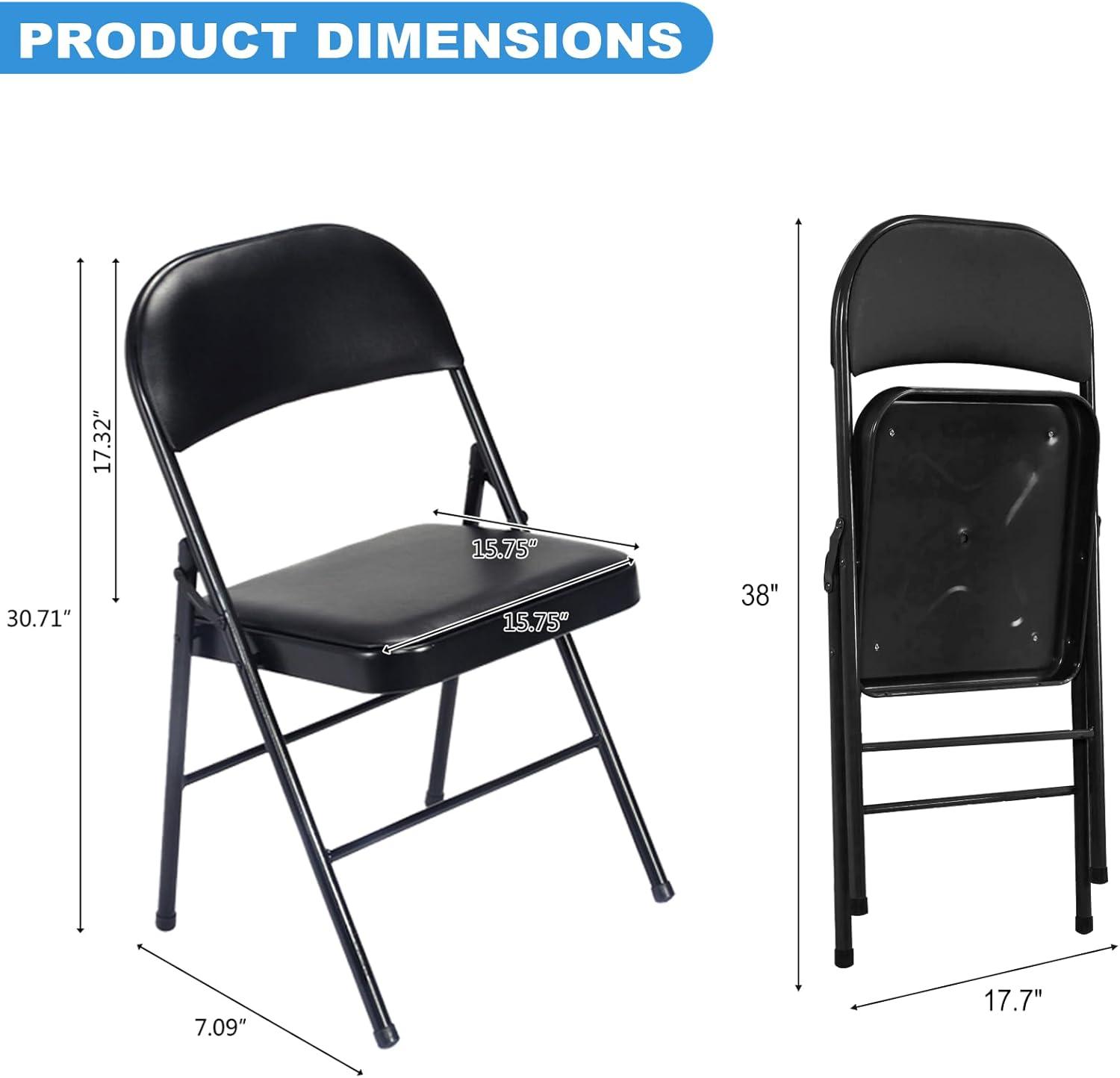 Ktaxon 6 Pack Folding Chairs Wedding Party Chair Foldable Dining Chairs with Metal Frame and Soft Cushion Black