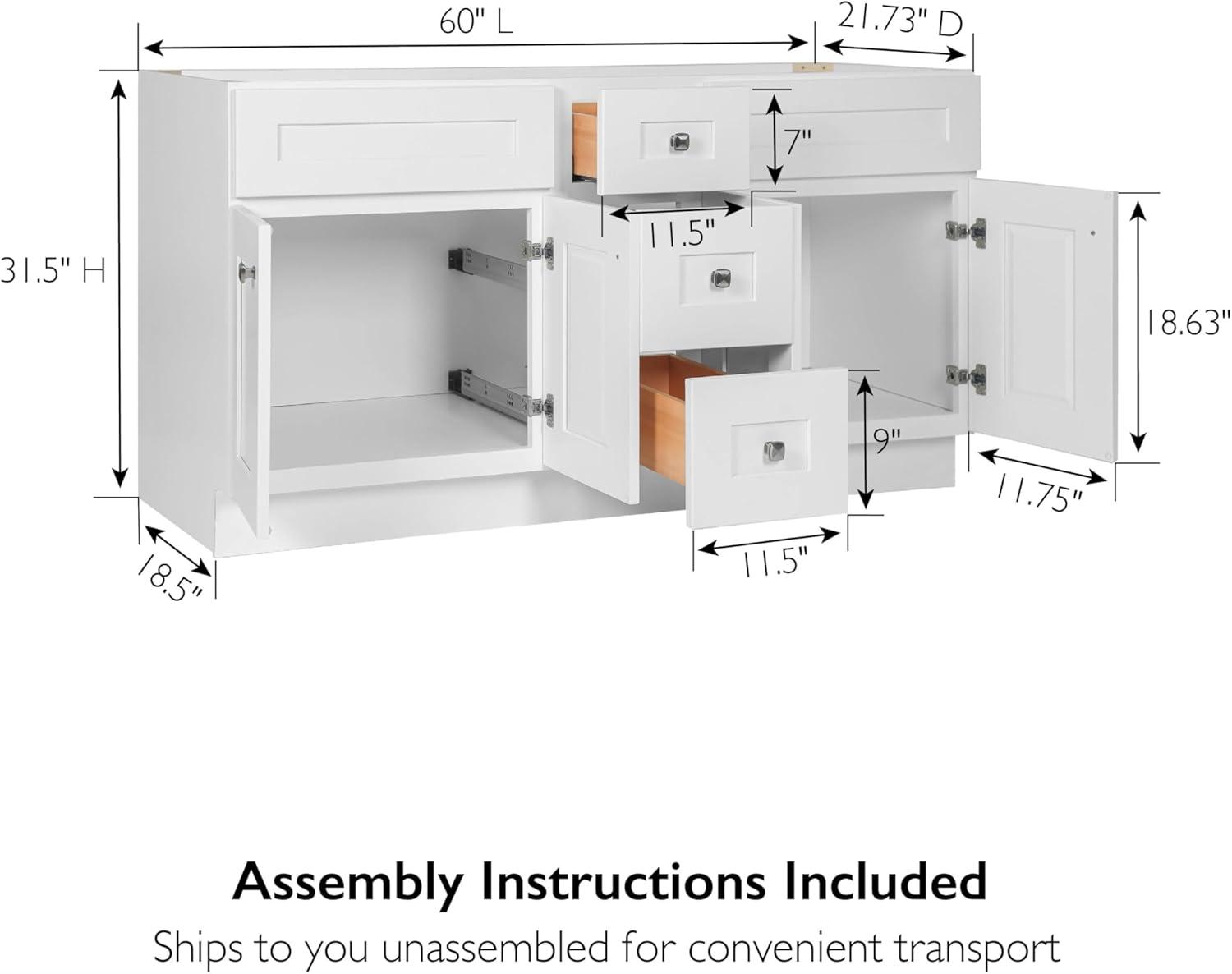 Brookings 60 Inch Bathroom Vanity, Ready to Assemble