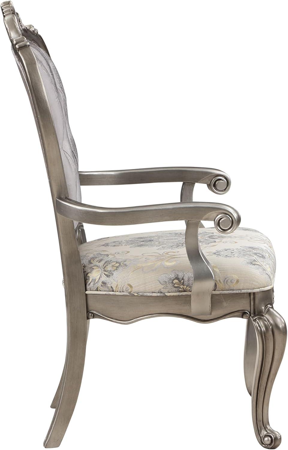 26" Ariadne Dining Chair Velvet, Antique Platinum Finish - Acme Furniture: No Assembly, Wood Frame