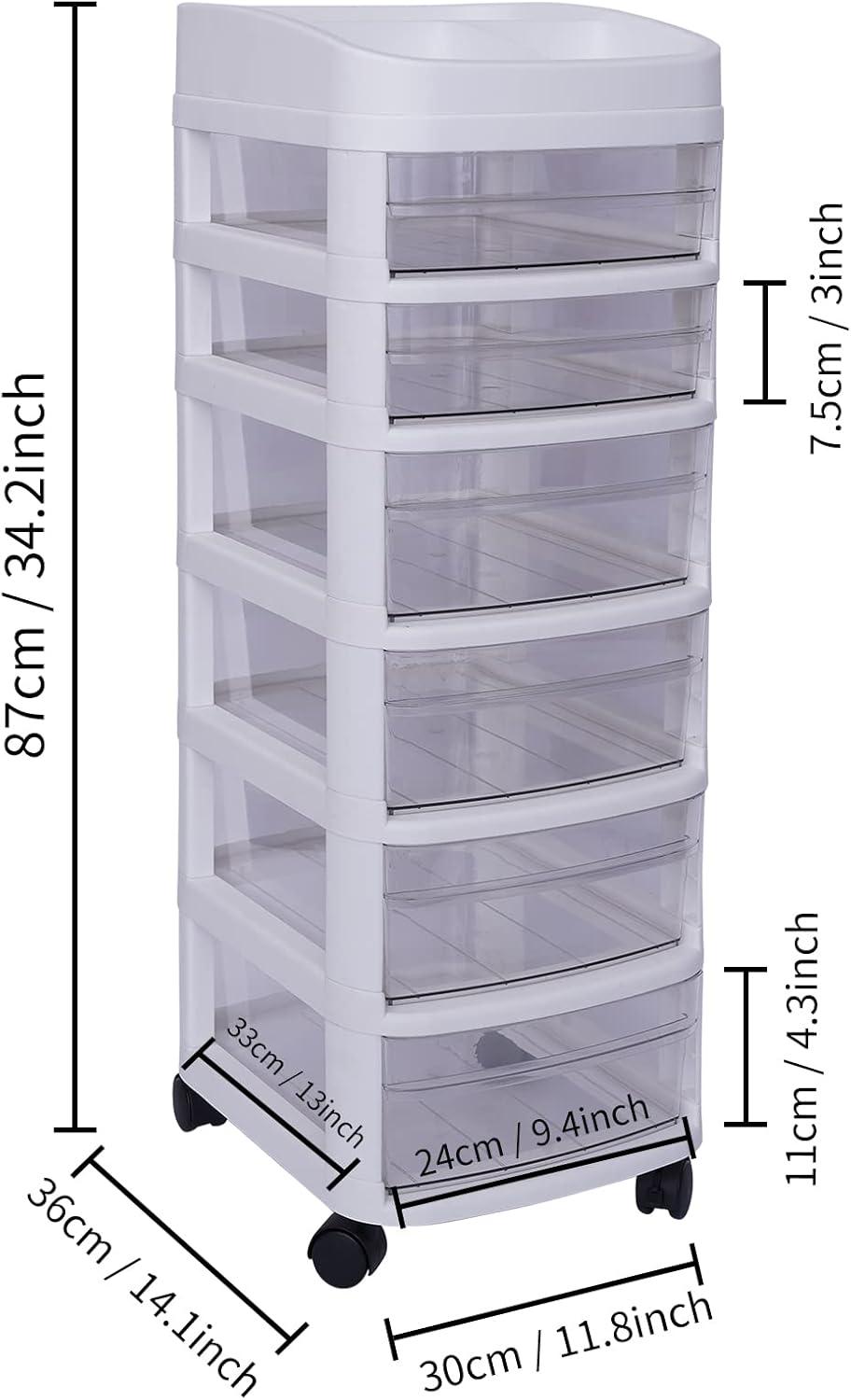 White 6-Tier Plastic Rolling Storage Cart with Clear Drawers